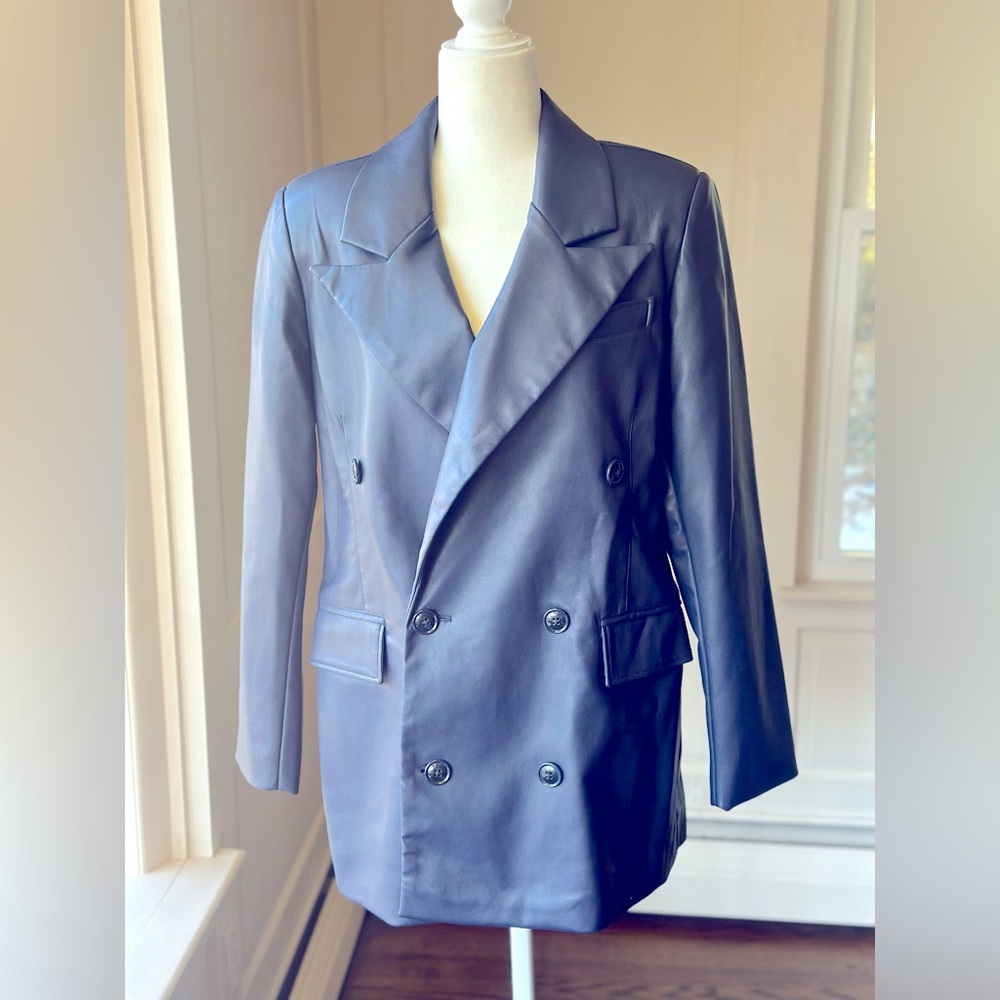 7 for all Mankind Navy Faux Leather Blazer